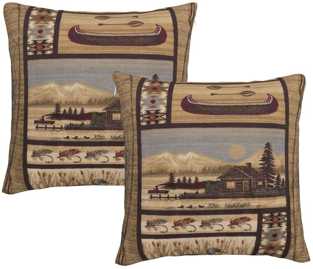 3220 Set of 2 Square 18x18 inch Retro PillowCovers Include Log Cabin Fly